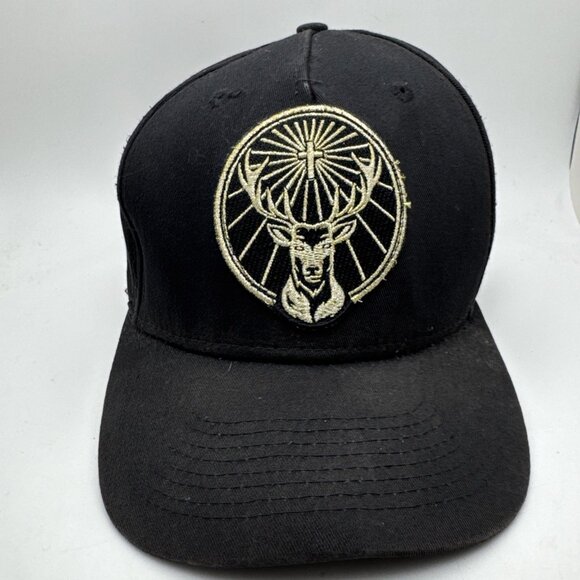 Jagermeister Hat Cap Gold Embroidered Deer Logo Snapback Adjustable Black OSFM - Picture 1 of 5